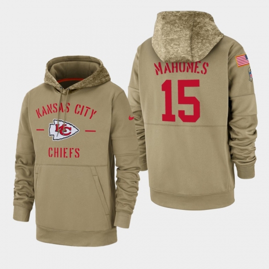 Men's Kansas City Chiefs #15 Patrick Mahomes 2019 Salute to Service Sideline Therma Pullover Hoodie - Tan - Jersey