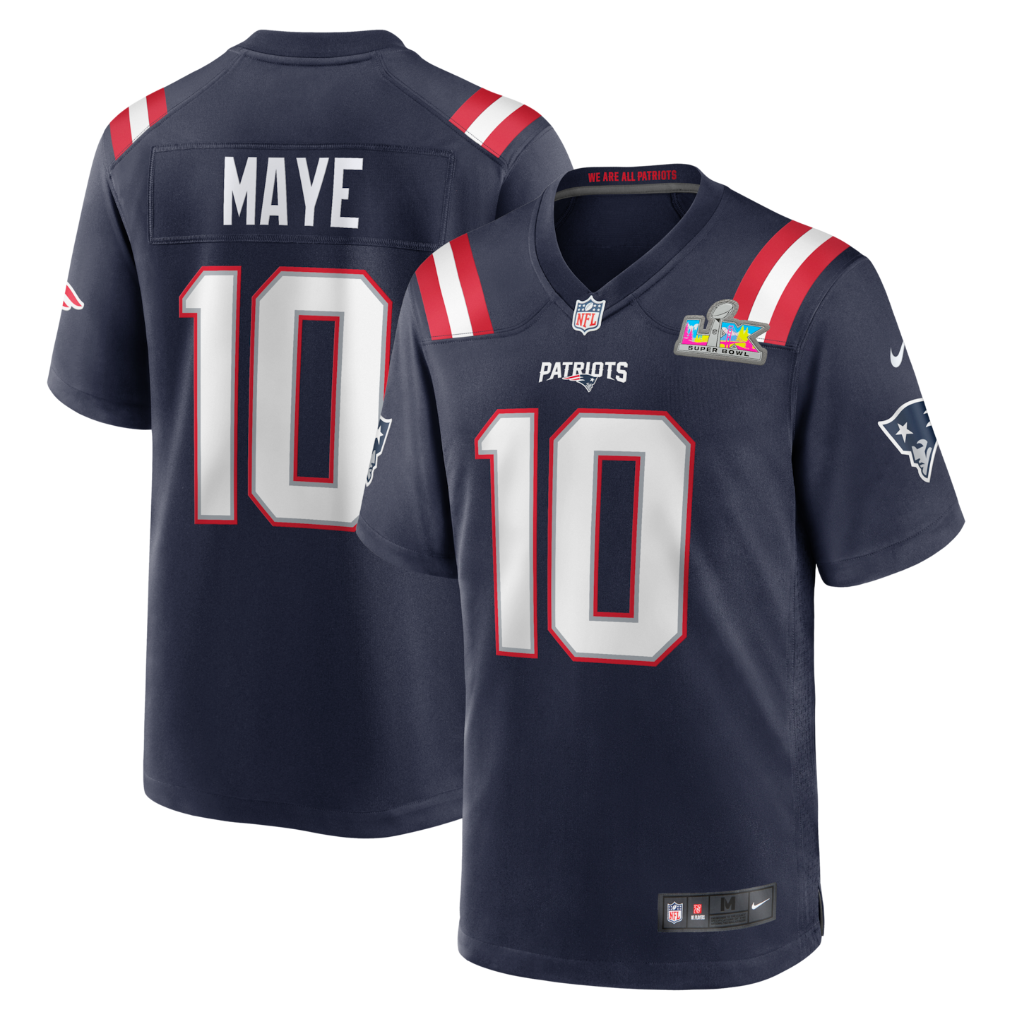 Men's New England Patriots Drake Maye Nike Navy Super Bowl LX Patch Game Jersey - Jersey