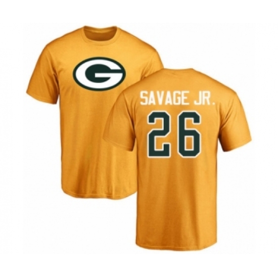 Football Green Bay Packers #26 Darnell Savage Jr. Gold Name & Number Logo T-Shirt - Jersey