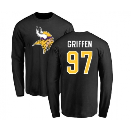 Football Minnesota Vikings #97 Everson Griffen Black Name & Number Logo Long Sleeve T-Shirt - Jersey