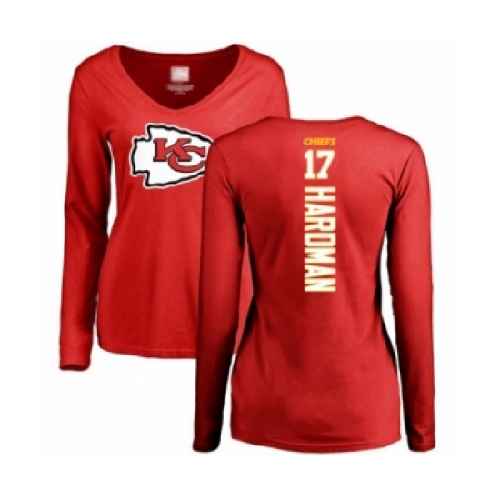 Football Women's Kansas City Chiefs #17 Mecole Hardman Red Backer Slim Fit Long Sleeve T-Shirt - Jersey