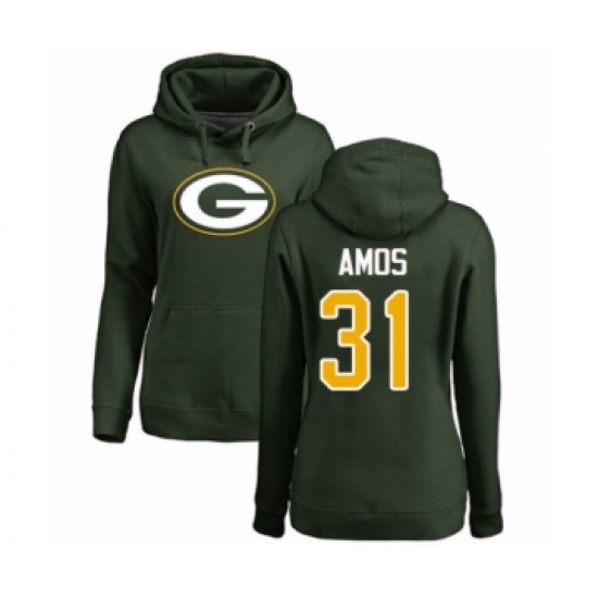 Football Women's Green Bay Packers #31 Adrian Amos Green Name & Number Logo Pullover Hoodie - Jersey