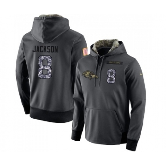 Football Men's Baltimore Ravens #8 Lamar Jackson Stitched Black Anthracite Salute to Service Player Performance Hoodie - Jersey