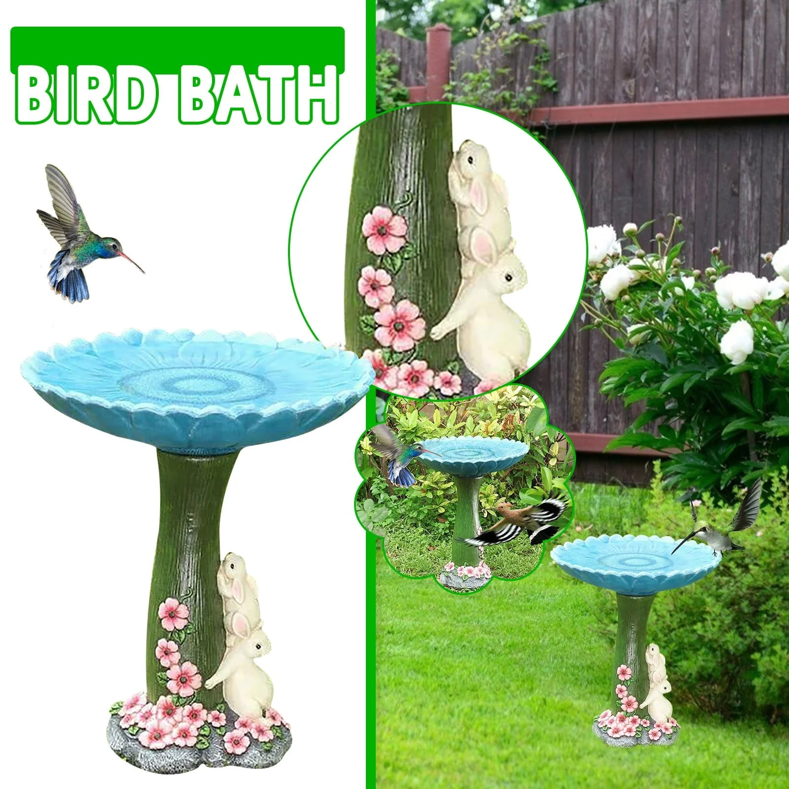 JeashCHAT Clearance Garden Decor Bird Feeder Resin Animal Statue Cute Rabbit Sculpture Ornament for Outdoor Indoor Yard Lawn, Bird Bath Accessory