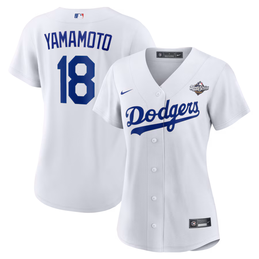 Women's Los Angeles Dodgers Yoshinobu Yamamoto Nike White 2025 World Series Home Replica Player Jersey - Jersey