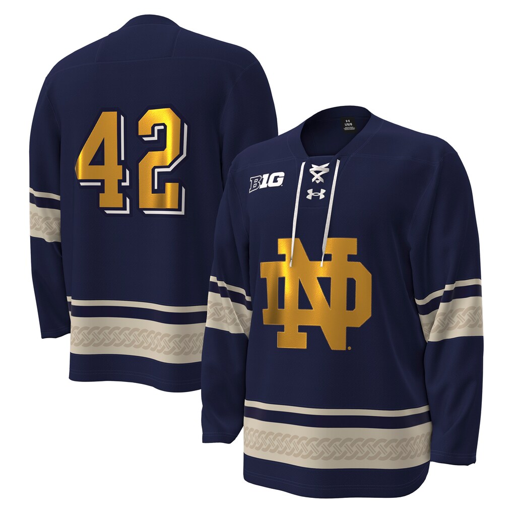 Men's Under Armour #42 Navy Notre Dame Fighting Irish Alternate Replica Hockey Jersey - Jersey