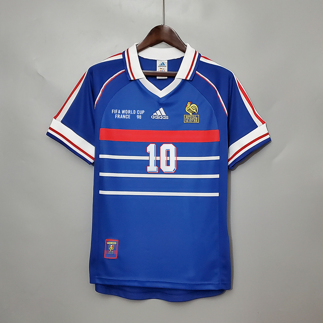 France Retro Soccer Jersey Home Custom Shirt World Cup 1998 - Jersey