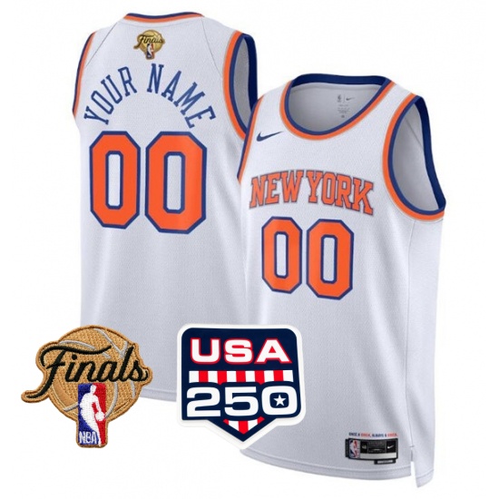 Men's New Yok Knicks Active Player Custom White 2026 Finals Patch Association Edition Stitched Basketball Jersey - Jersey