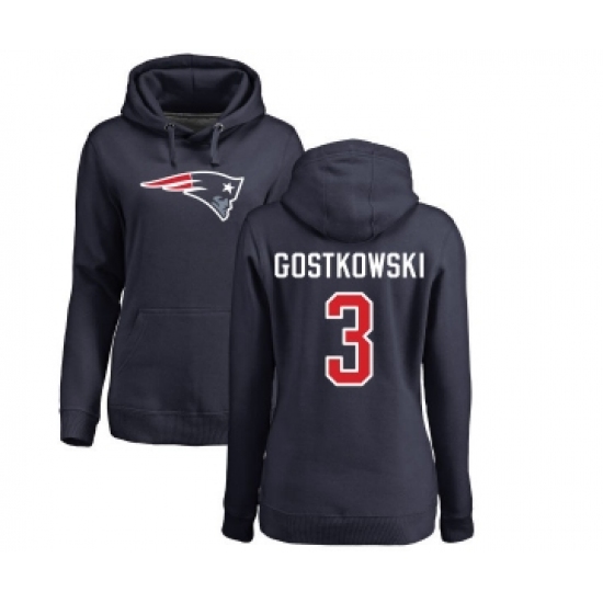 Football Women's New England Patriots #3 Stephen Gostkowski Navy Blue Name & Number Logo Pullover Hoodie - Jersey