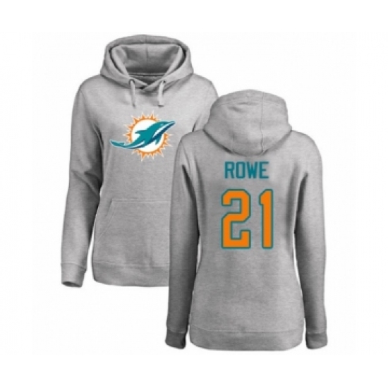 Football Women's Miami Dolphins #21 Eric Rowe Ash Name & Number Logo Pullover Hoodie - Jersey