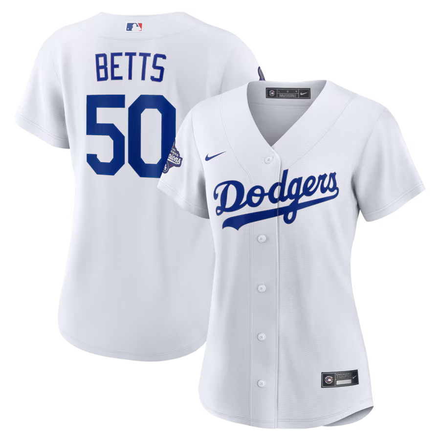 Women's Los Angeles Dodgers Mookie Betts Nike White 2025 World Series Champions Home Replica Player Jersey - Jersey