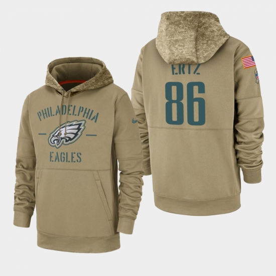 Men's Philadelphia Eagles #86 Zach Ertz 2019 Salute to Service Sideline Therma Pullover Hoodie - Tan - Jersey