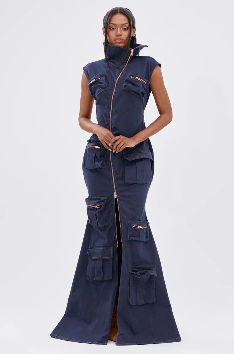 DONT MESS WITH ME COLLARED DENIM MAXI DRESS - Akira Wear