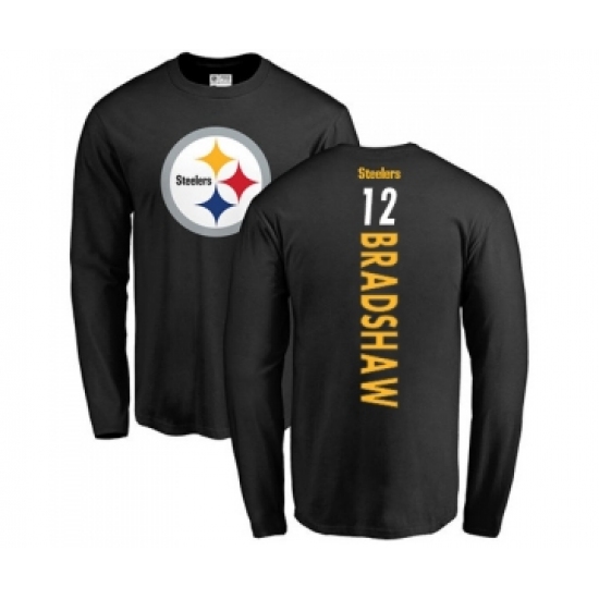 Football Pittsburgh Steelers #12 Terry Bradshaw Black Backer Long Sleeve T-Shirt - Jersey