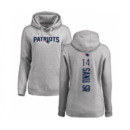 Football Women's New England Patriots #14 Mohamed Sanu Sr Ash Backer Pullover Hoodie - Jersey