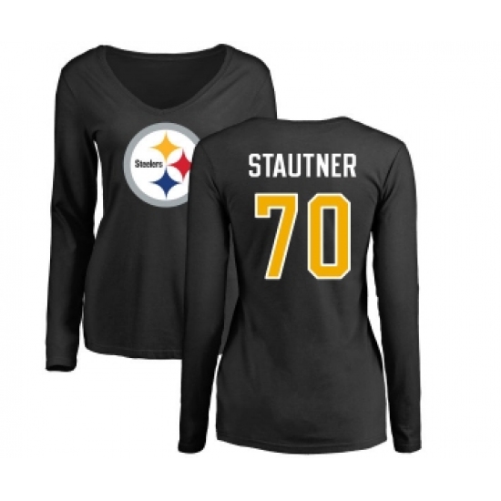 Football Women's Pittsburgh Steelers #70 Ernie Stautner Black Name & Number Logo Slim Fit Long Sleeve T-Shirt - Jersey