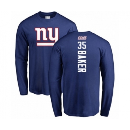 Football New York Giants #35 Deandre Baker Royal Blue Backer Long Sleeve T-Shirt - Jersey