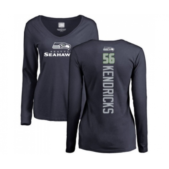 Football Women's Seattle Seahawks #56 Mychal Kendricks Navy Blue Backer Long Sleeve T-Shirt - Jersey