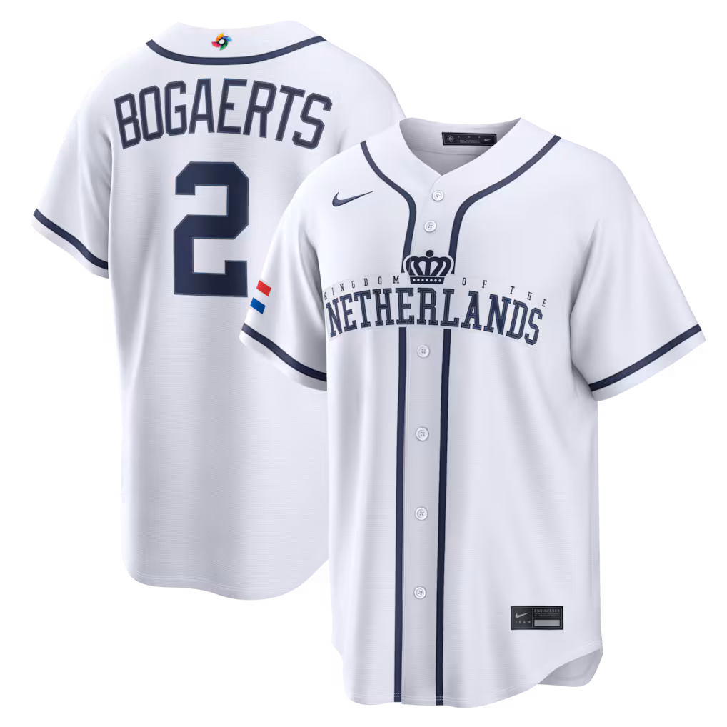 Men's Netherlands Baseball Xander Bogaerts Nike White 2026 World Baseball Classic Home Stadium Jersey - Jersey