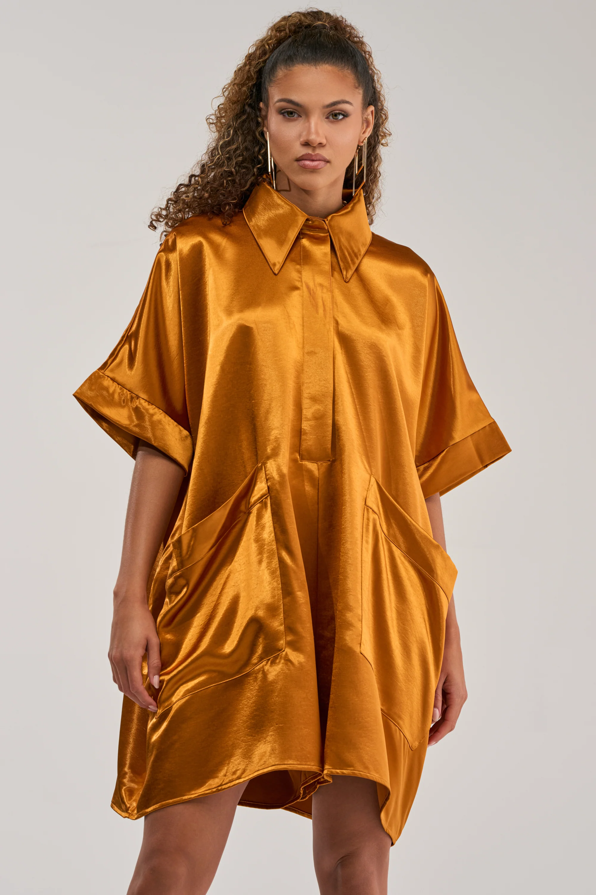 SHE'S RICH OVERSIZED SATIN ROMPER IN MUSTARD - Akira Wear