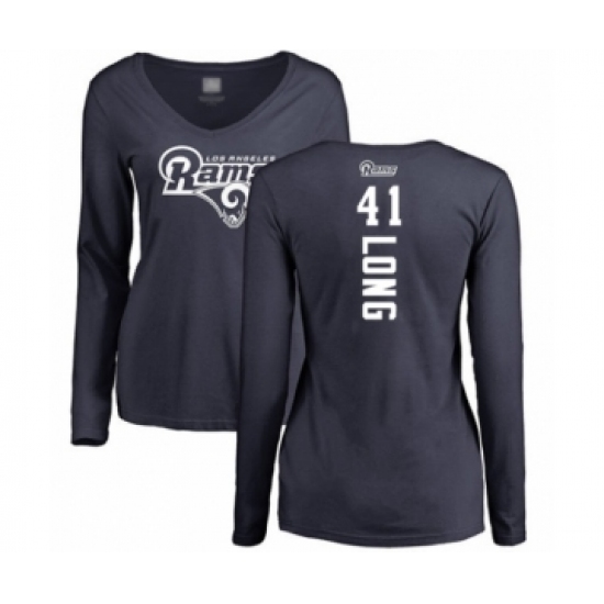 Football Women's Los Angeles Rams #41 David Long Navy Blue Backer Slim Fit Long Sleeve T-Shirt - Jersey