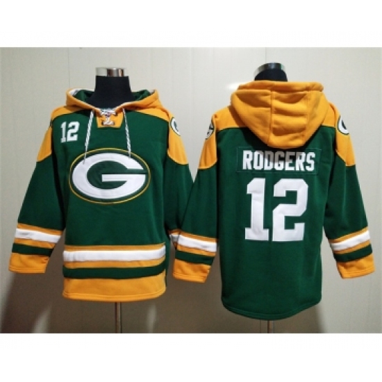 Men's Green Bay Packers #12 Aaron Rodgers Green Lace-Up Pullover Hoodie - Jersey