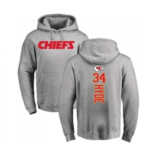 Football Kansas City Chiefs #34 Carlos Hyde Ash Backer Pullover Hoodie - Jersey