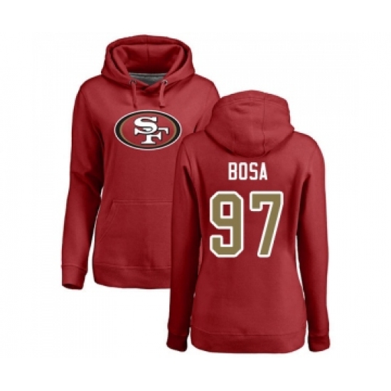 Football Women's San Francisco 49ers #97 Nick Bosa Red Name & Number Logo Pullover Hoodie - Jersey