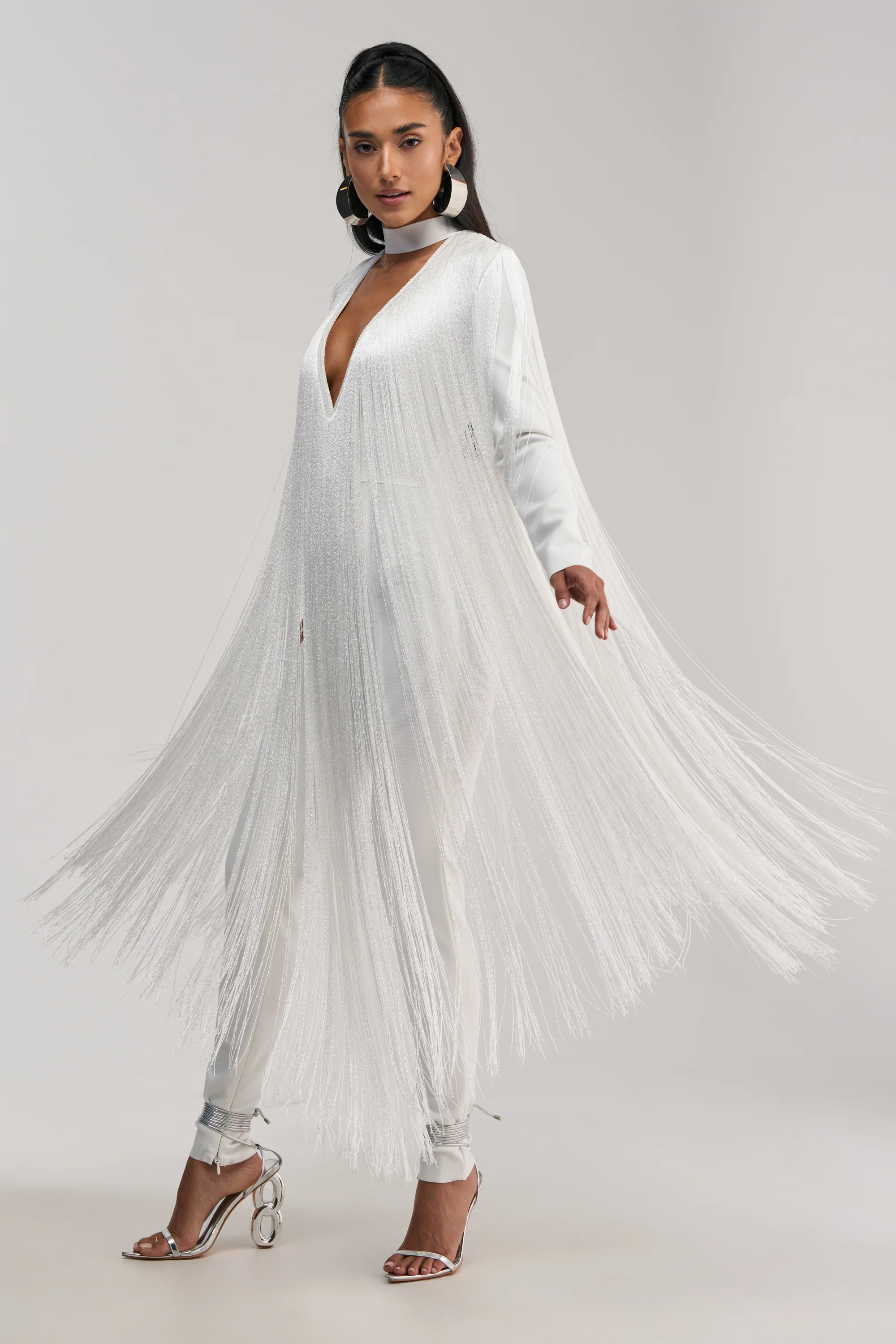 BELLE BANDAGE JUMPSUIT WITH FRINGE IN WHITE - Akira Wear