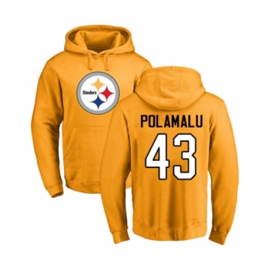 Football Pittsburgh Steelers #43 Troy Polamalu Gold Name & Number Logo Pullover Hoodie - Jersey