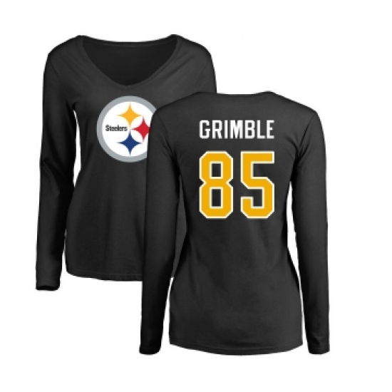 Football Women's Pittsburgh Steelers #85 Xavier Grimble Black Name & Number Logo Slim Fit Long Sleeve T-Shirt - Jersey