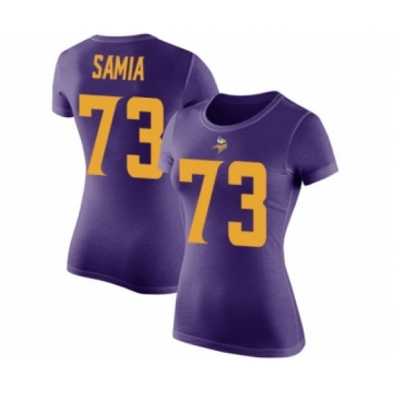 Football Women's Minnesota Vikings #73 Dru Samia Purple Rush Pride Name & Number T-Shirt - Jersey