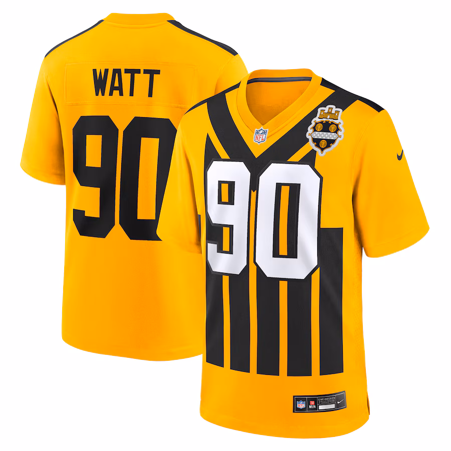 Men's Pittsburgh Steelers T.J. Watt Nike Gold Alternate 1933 Throwback Game Jersey - Jersey