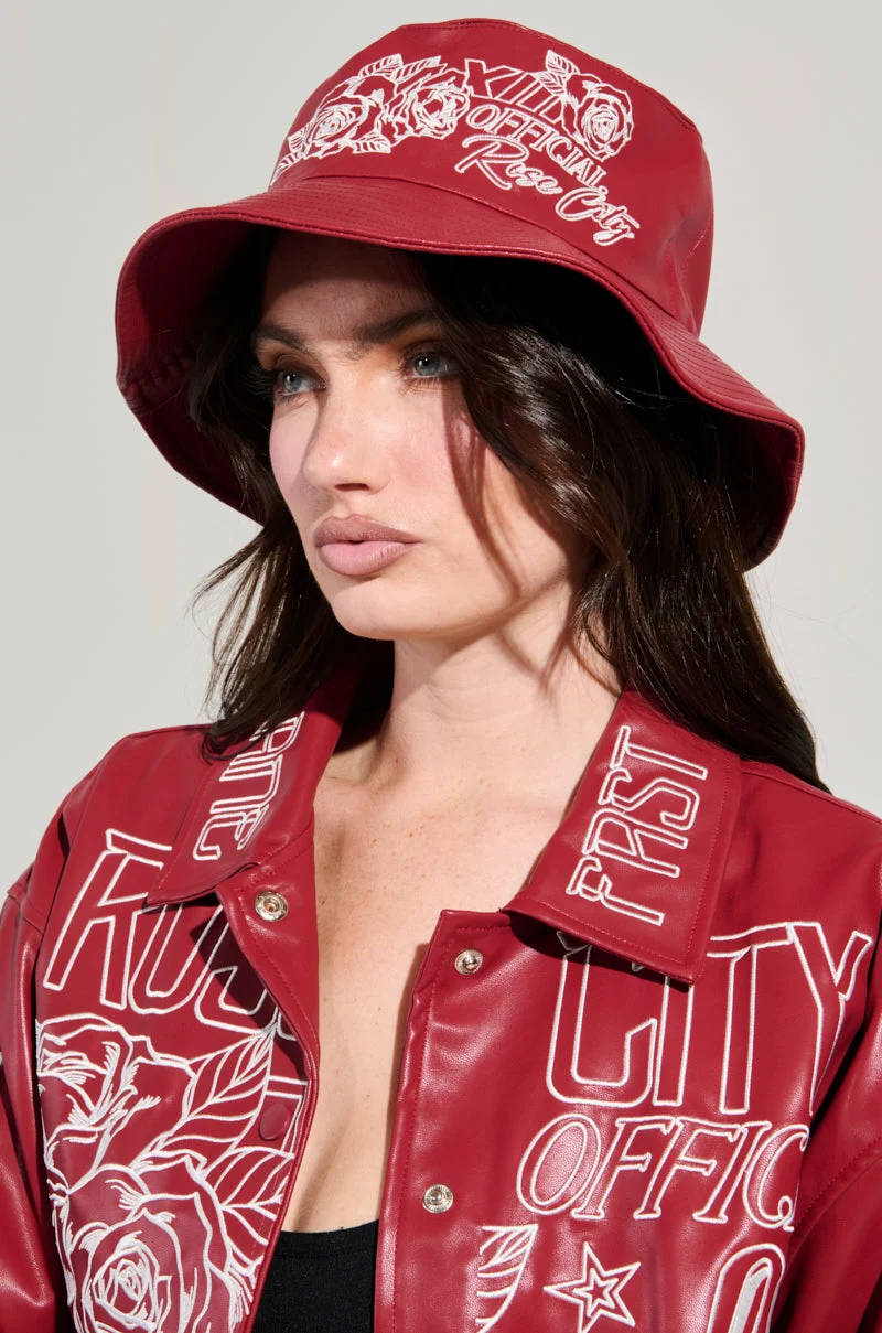 ROSE CITY EMBROIDERED PU BUCKET HAT - Akira Wear