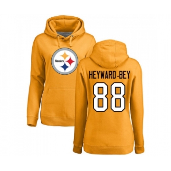 Football Women's Pittsburgh Steelers #88 Darrius Heyward-Bey Gold Name & Number Logo Pullover Hoodie - Jersey