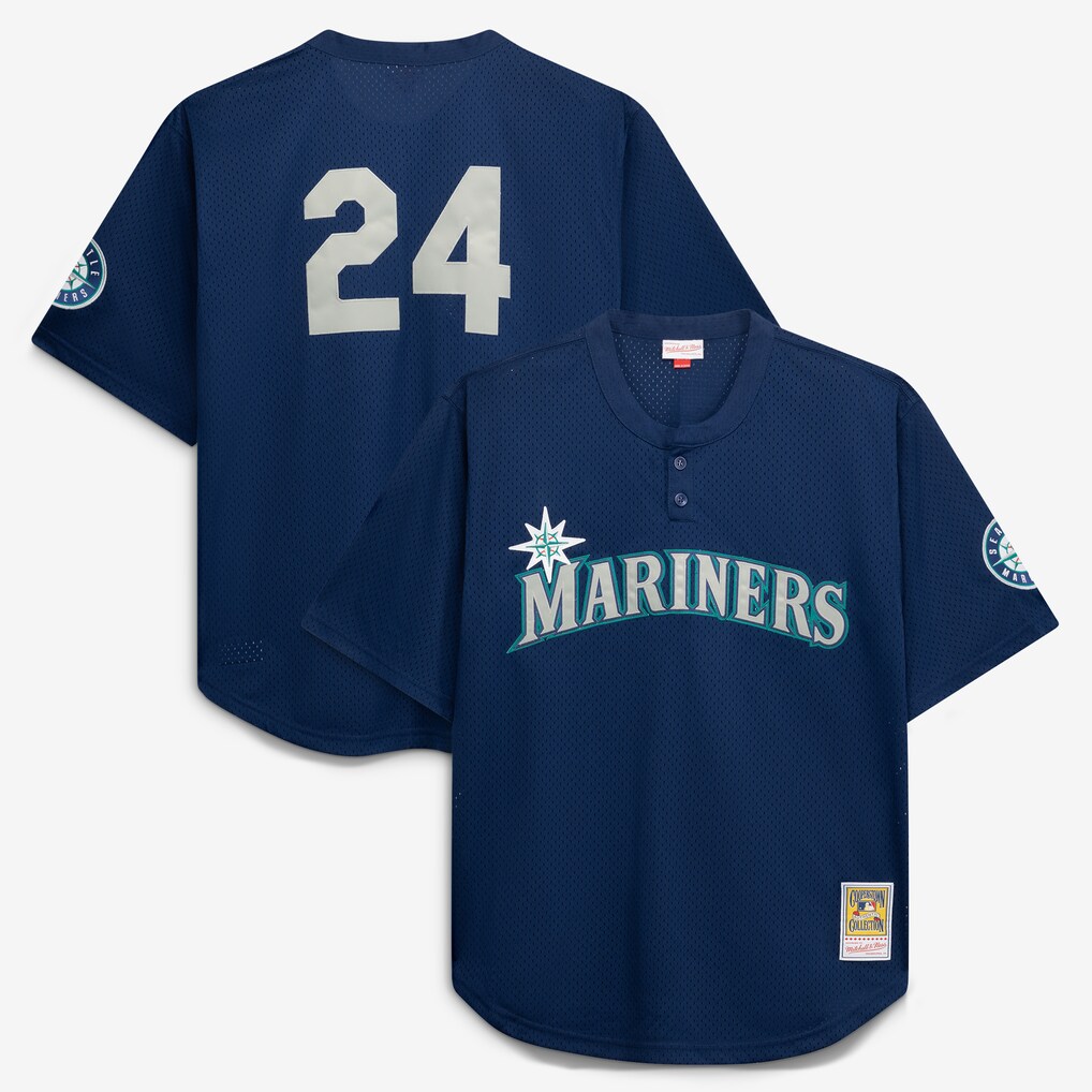 Men's Seattle Mariners Mitchell & Ness Navy Big & Tall Cooperstown Collection Mesh Batting Practice Jersey - Jersey
