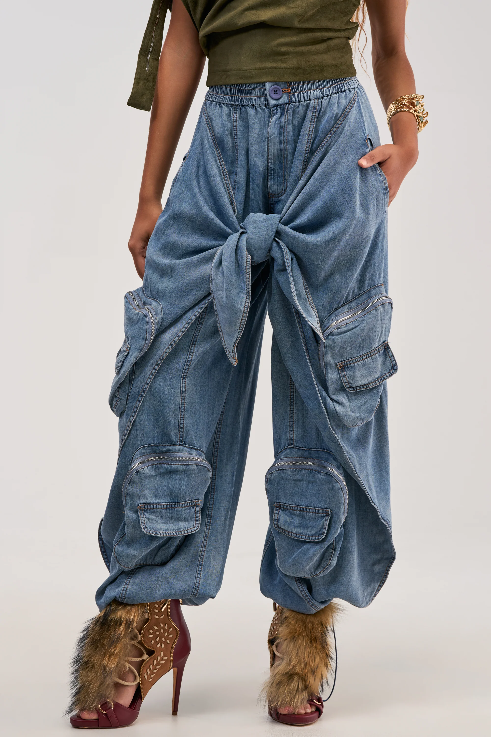 DO THE MOST TIE FRONT PANT IN DENIM - Akira Wear