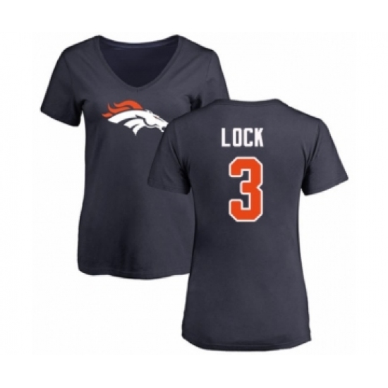 Football Women's Denver Broncos #3 Drew Lock Navy Blue Name & Number Logo T-Shirt - Jersey