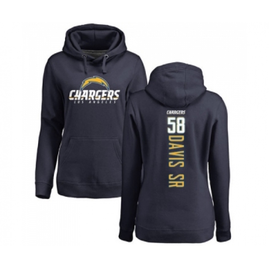 Football Women's Los Angeles Chargers #58 Thomas Davis Sr Navy Blue Backer Pullover Hoodie - Jersey