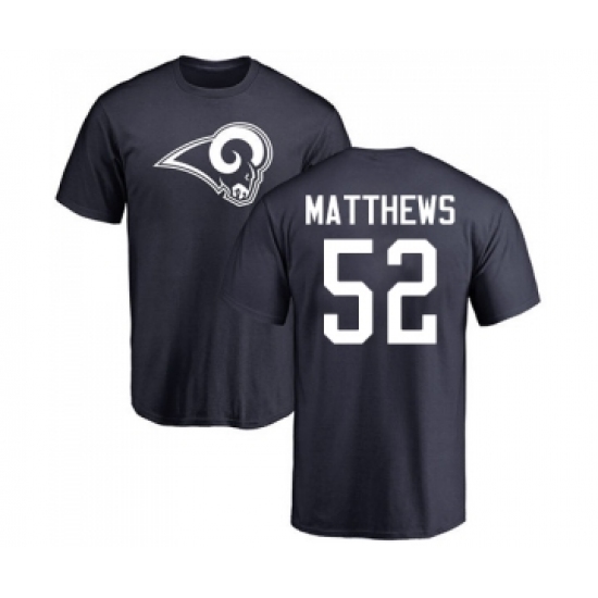 Football Los Angeles Rams #52 Clay Matthews Navy Blue Name & Number Logo T-Shirt - Jersey