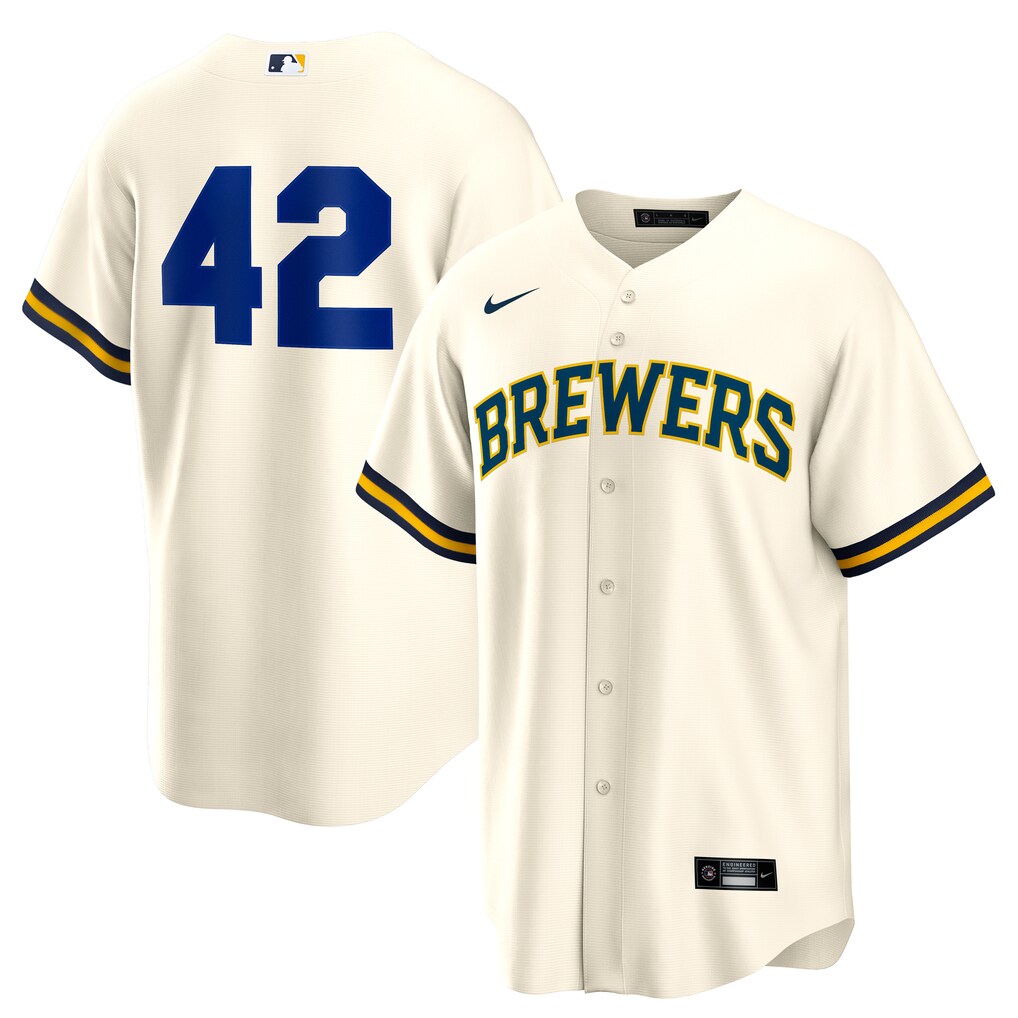 Men's Milwaukee Brewers Nike Cream Home  2025 Jackie Robinson Day Replica Jersey - Jersey