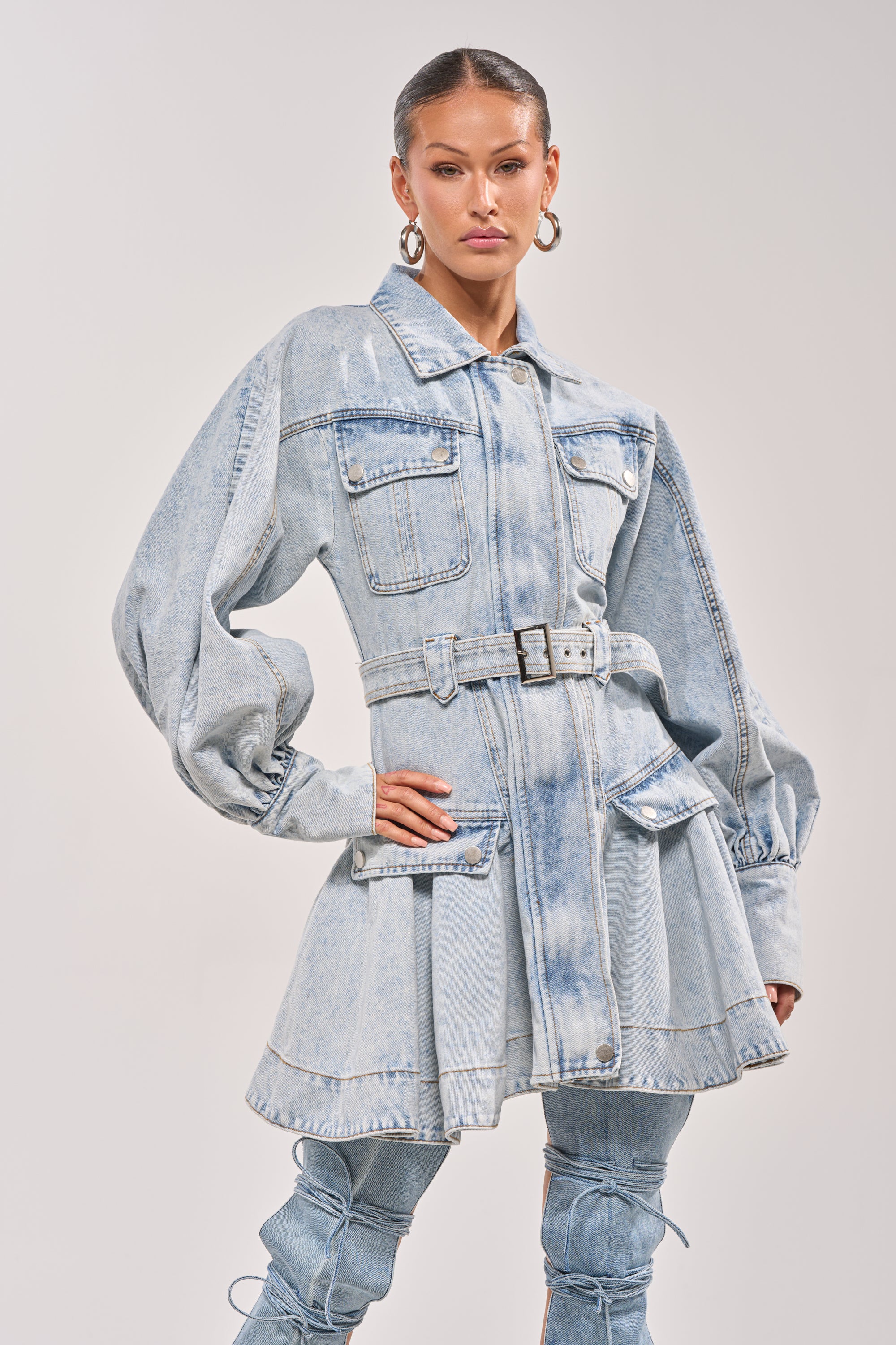 SAY PRETTY PLEASE DENIM MINI DRESS - Akira Wear