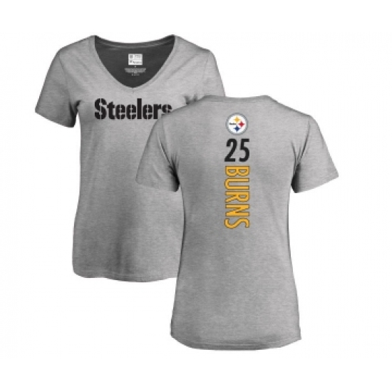 Football Women's Pittsburgh Steelers #25 Artie Burns Ash Backer V-Neck T-Shirt - Jersey