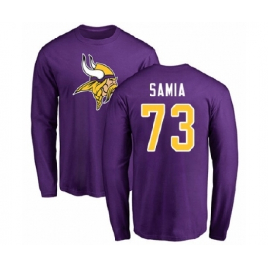 Football Minnesota Vikings #73 Dru Samia Purple Name & Number Logo Long Sleeve T-Shirt - Jersey