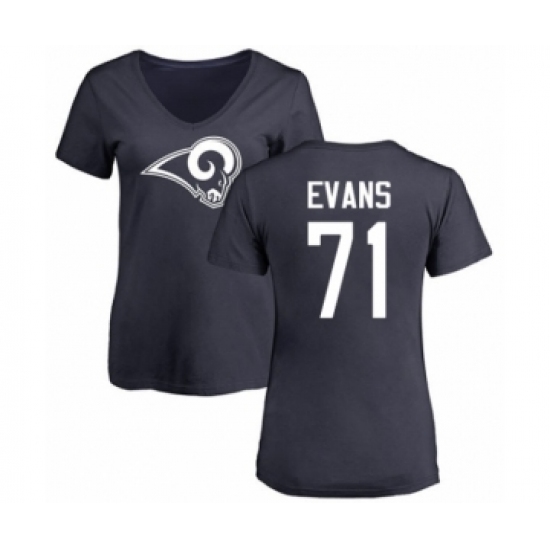 Football Women's Los Angeles Rams #71 Bobby Evans Navy Blue Name & Number Logo Slim Fit T-Shirt - Jersey
