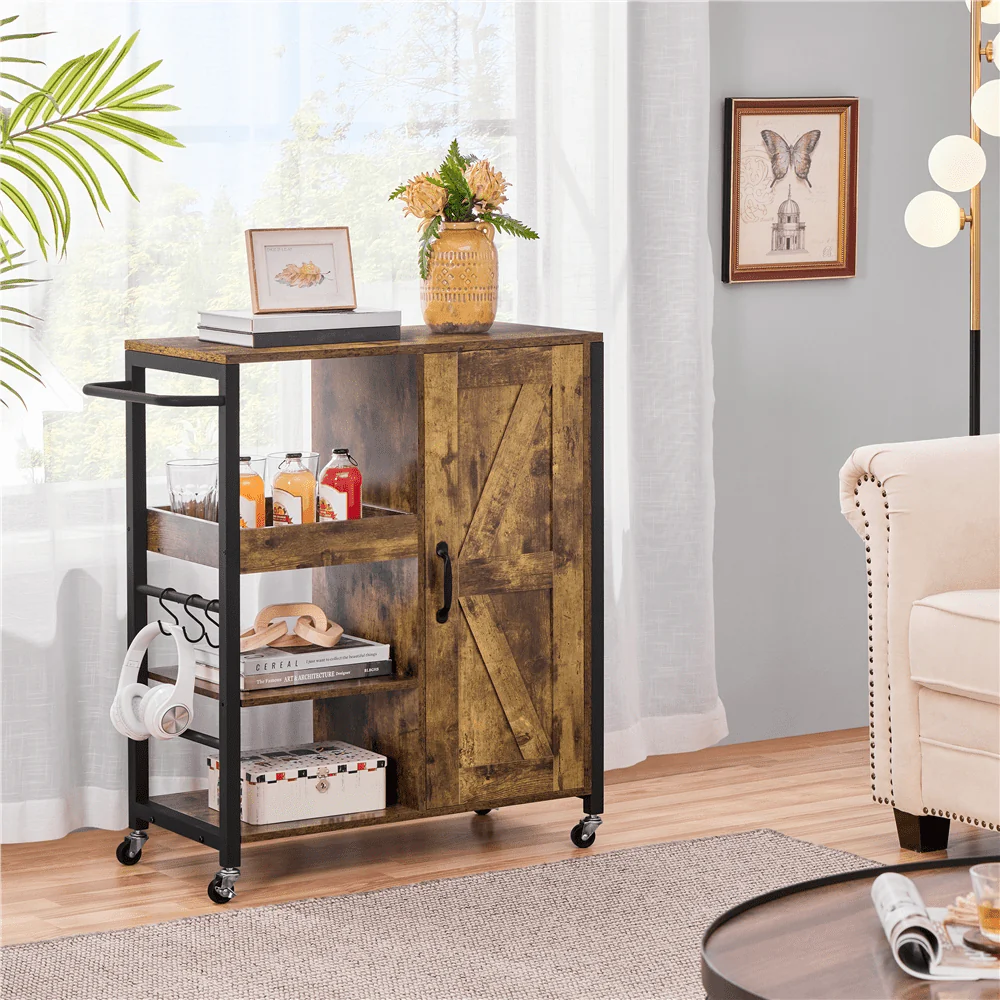 Yaheetech Kitchen Cart with Storage Cabinet on Wheels,Rustic Brown