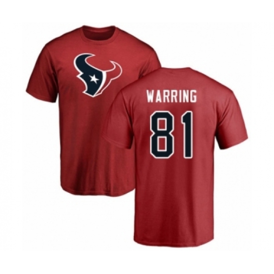 Football Houston Texans #81 Kahale Warring Red Name & Number Logo T-Shirt - Jersey