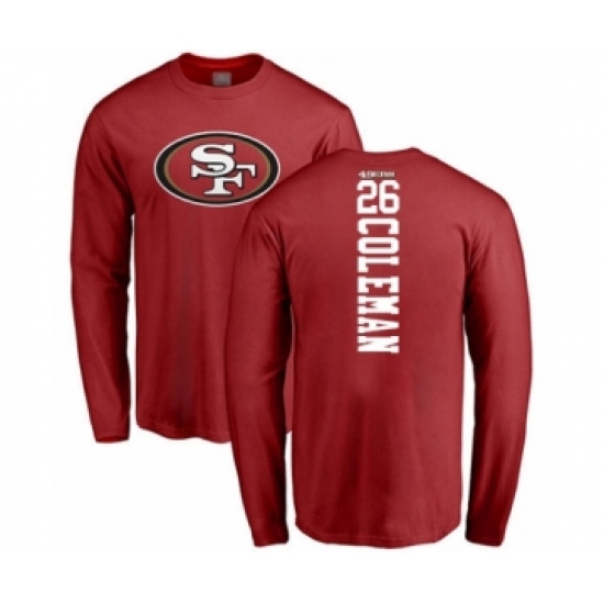 Football San Francisco 49ers #26 Tevin Coleman Red Backer Long Sleeve T-Shirt - Jersey