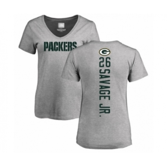 Football Women's Green Bay Packers #26 Darnell Savage Jr. Ash Backer V-Neck T-Shirt - Jersey
