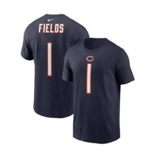 Men's Chicago Bears #1 Justin Fields 2021 Navy Football Draft First Round Pick Player Name & Number T-Shirt - Jersey